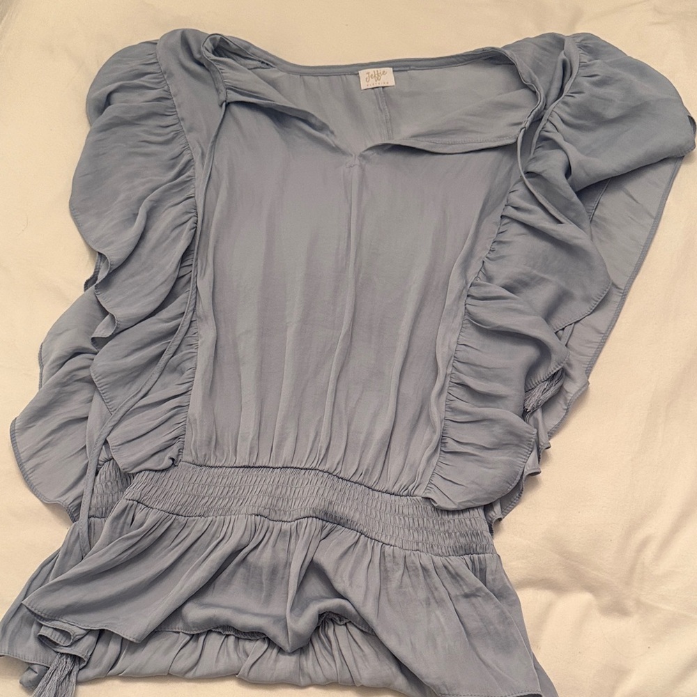 Zara Light Blue Ruffled Blouse
